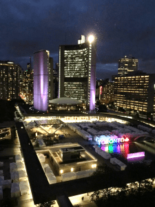 No, we didn't meet at city hall, but this shot was taken from the primary hotel which was across the street from city hall. Also, this building appears in Star Trek: http://spacing.ca/toronto/2013/10/01/star-trek-toronto-city-hall/